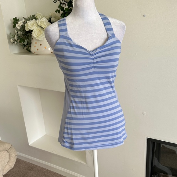 lululemon athletica Tops - Lululemon Athletica Blue and White Striped Crossback Tank
